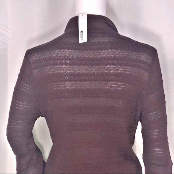 LA Made xRevolve Brown Semi-sheer Stripe Bat-wing Knit Mock Neck Sweater SzS - Picture 12 of 16